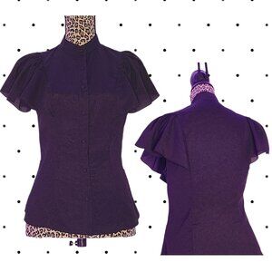 Black bottom up blouse with ruffled cap sleeves